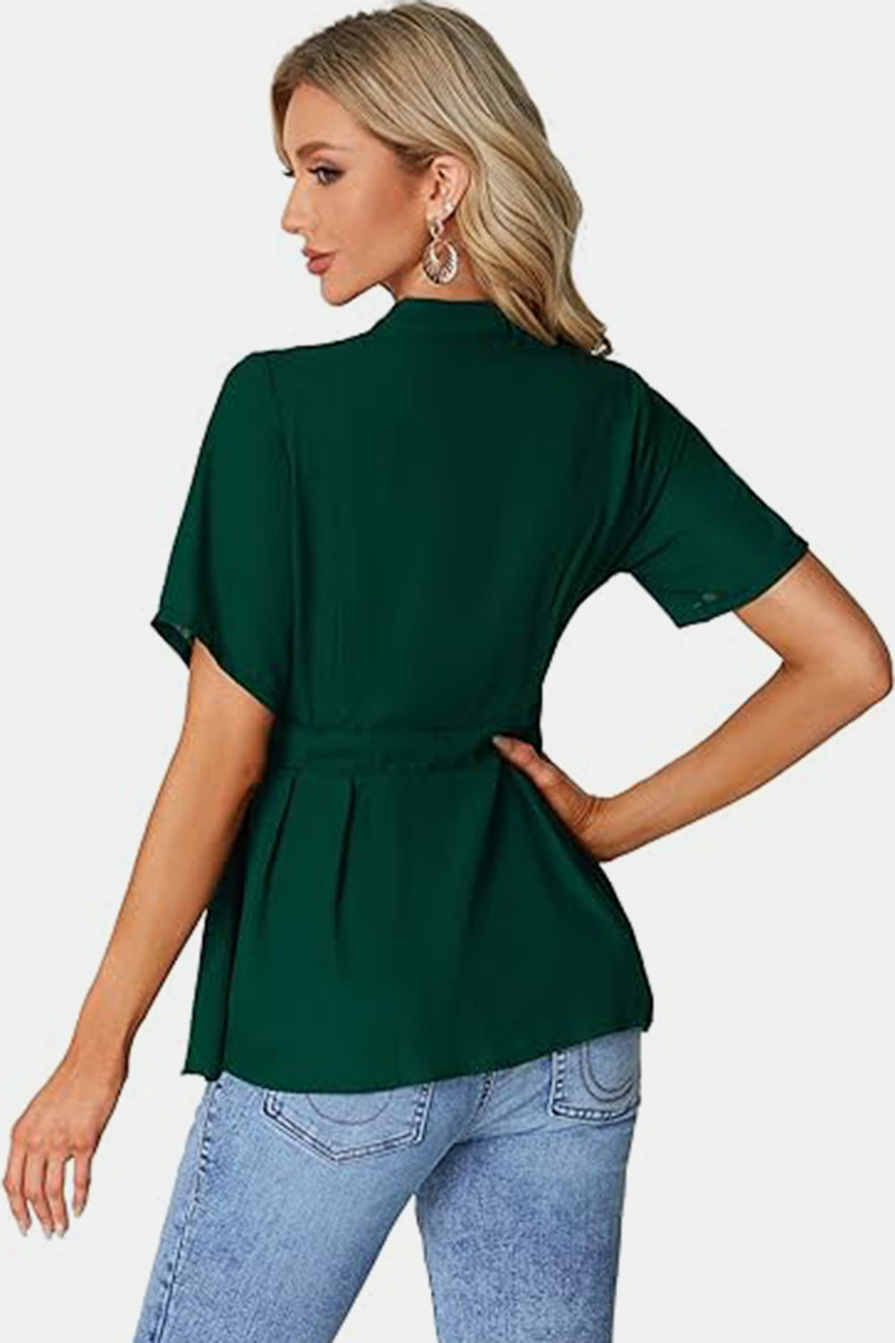 Tied Round Neck Short Sleeve Blouse - RebelReine Apparel & Co.