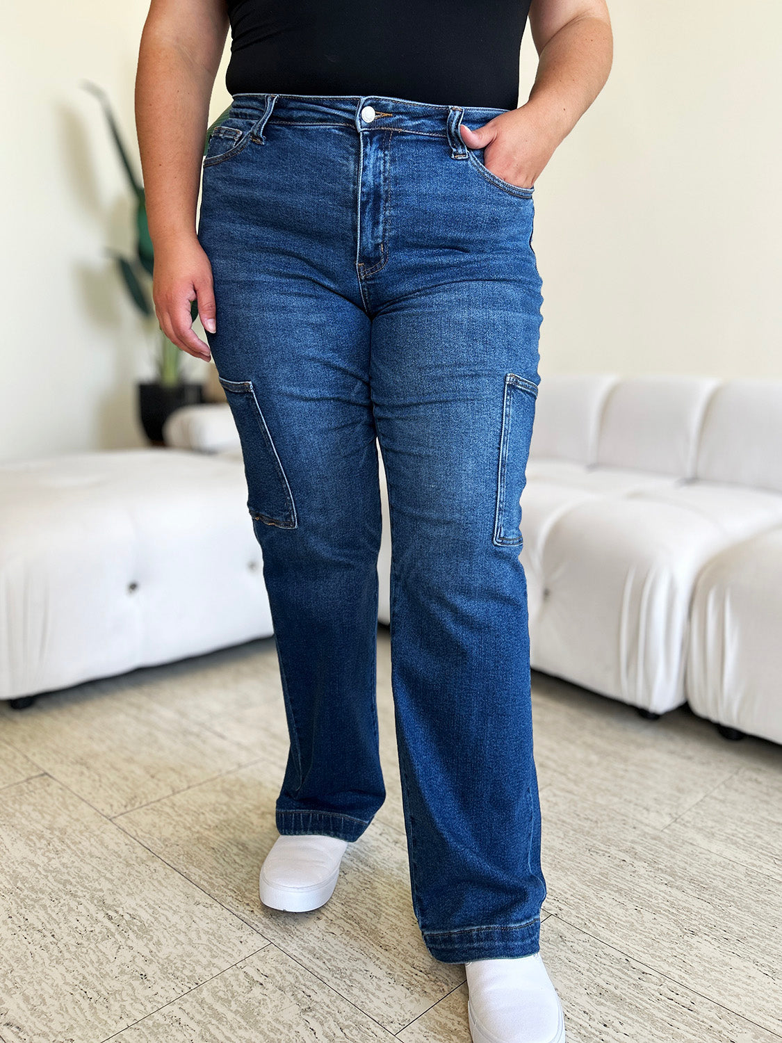 Judy Blue Full Size High Waist Straight Cargo Jeans - RebelReine Apparel & Co.