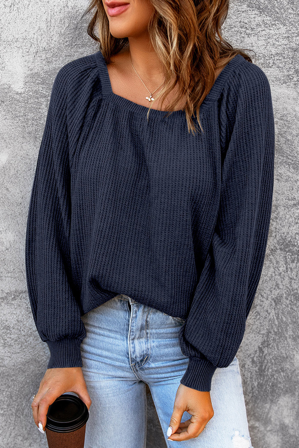 Square Neck Waffle-Knit Top - RebelReine Apparel & Co.