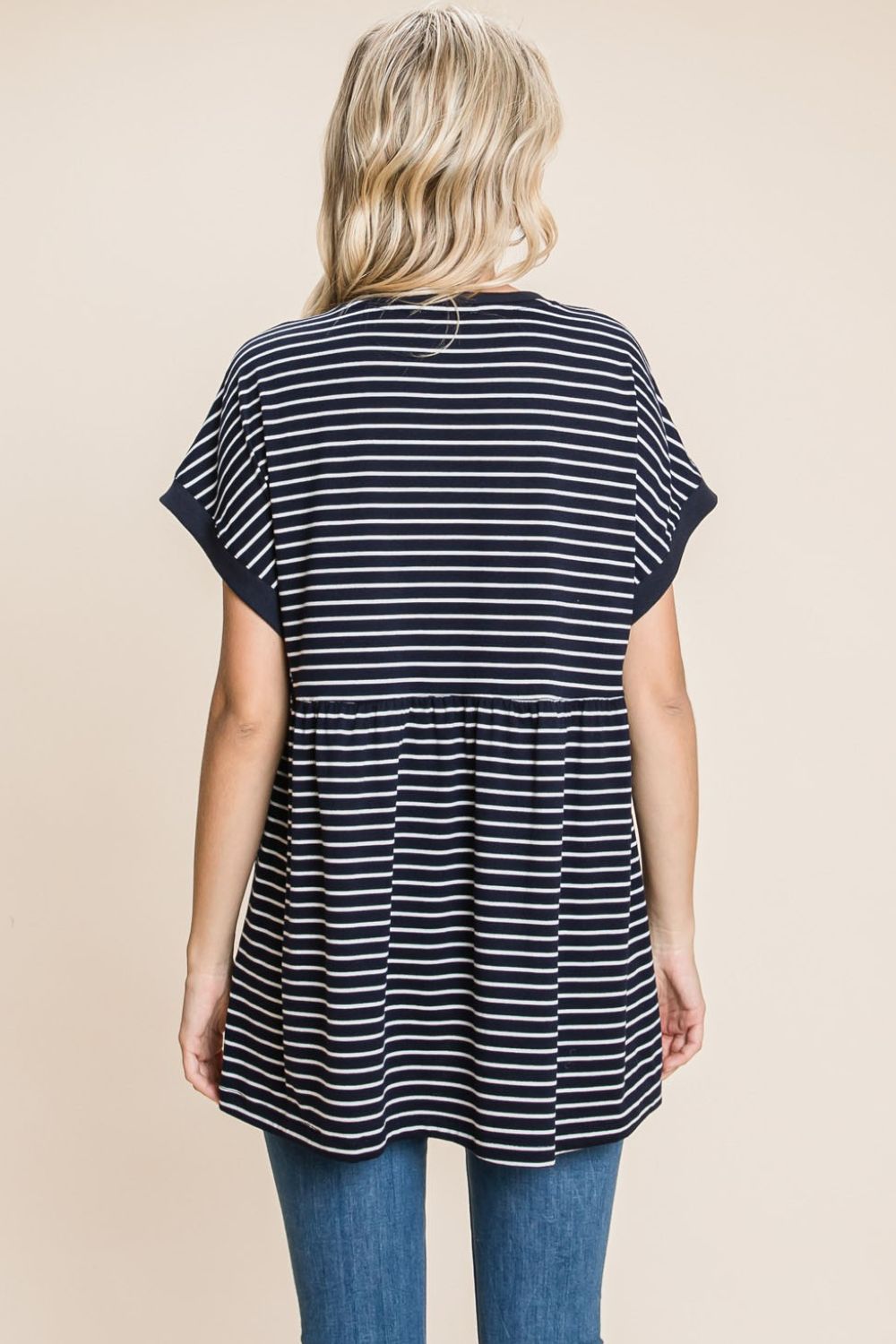 Cotton Bleu by Nu Label Striped Button Front Baby Doll Top - RebelReine Apparel & Co.