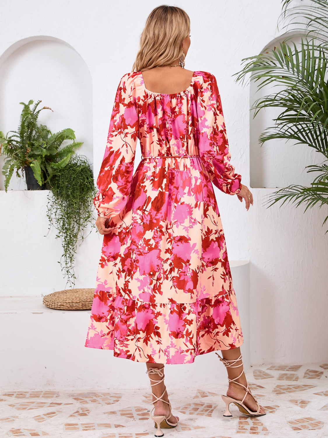 Printed Long Sleeve Midi Dress - RebelReine Apparel & Co.