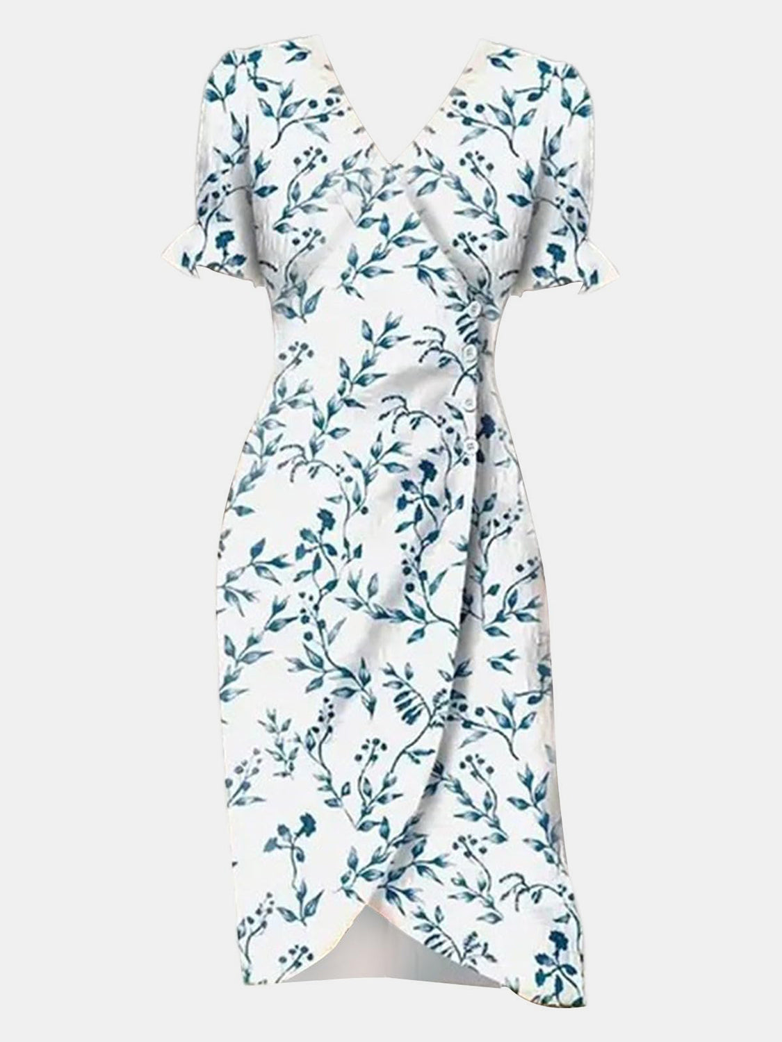 Full Size Printed Surplice Flounce Sleeve Midi Dress - RebelReine Apparel & Co.