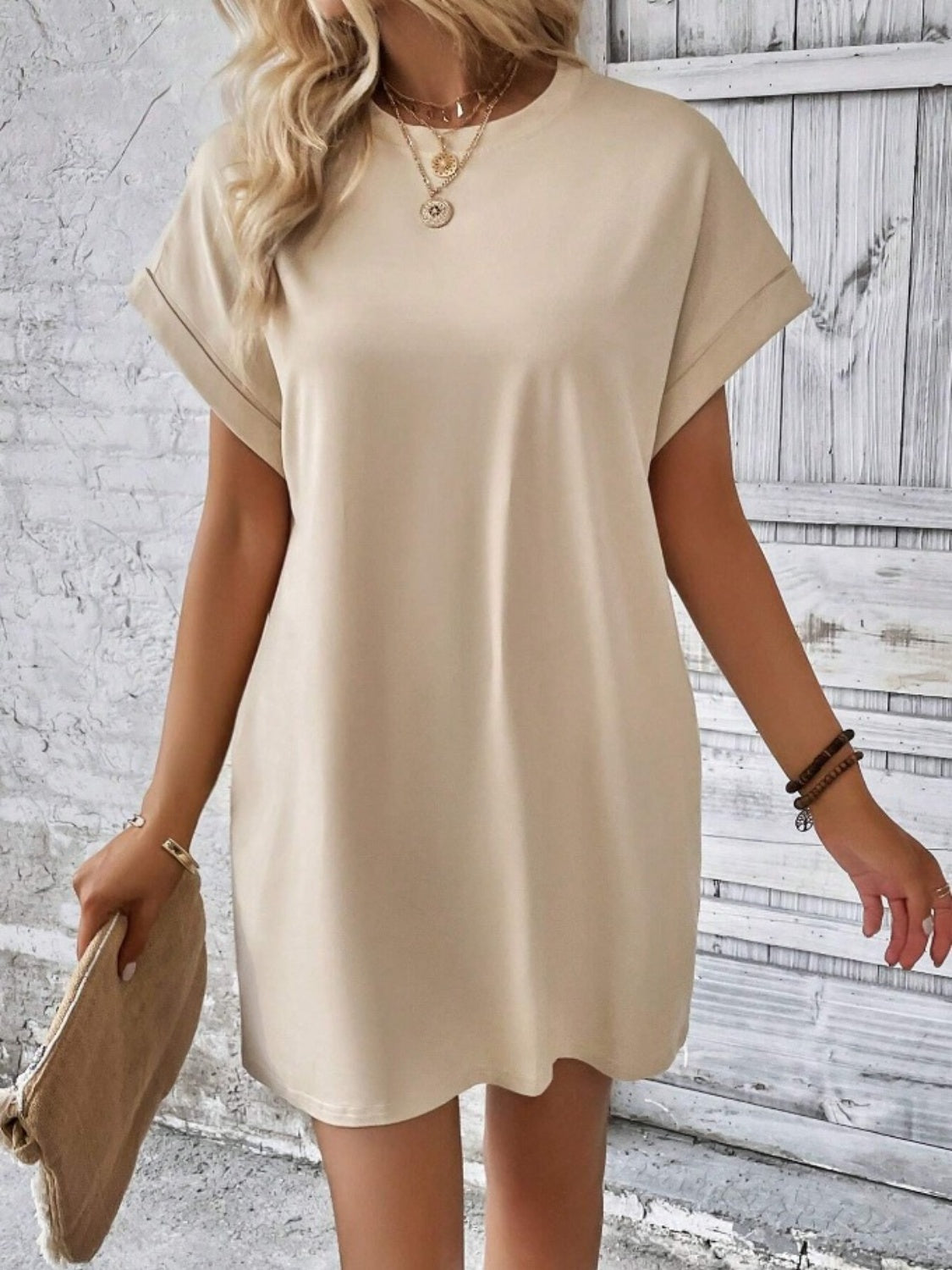 Pocketed Round Neck Short Sleeve Dress - RebelReine Apparel & Co.