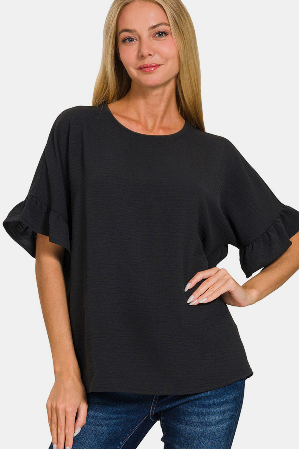 Zenana V-Neck Flutter Sleeve Top - RebelReine Apparel & Co.