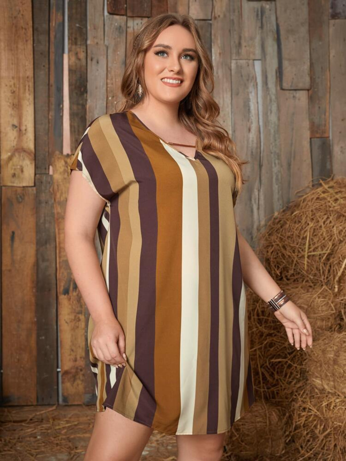 Plus Size Striped Short Sleeve Mini Dress - RebelReine Apparel & Co.