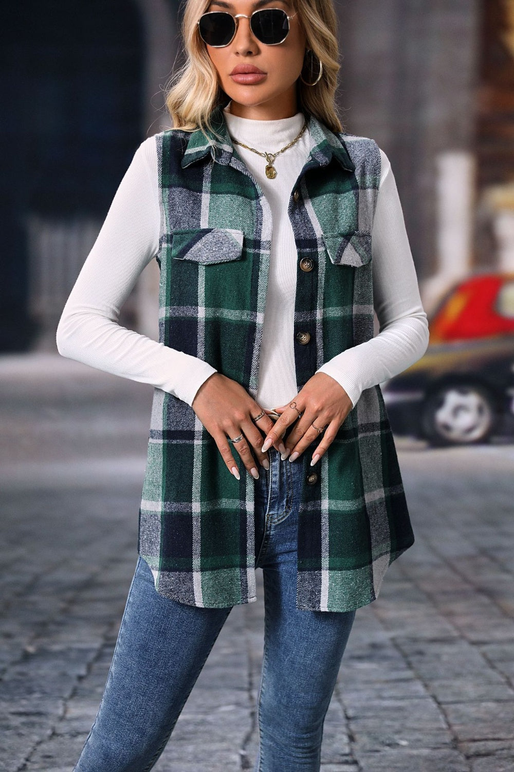 Plaid Button Up Vest Coat