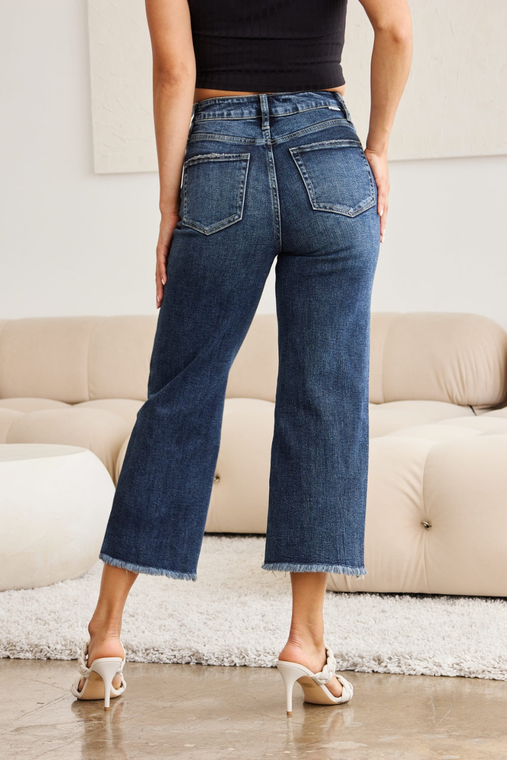 RFM Full Size Tummy Control High Waist Raw Hem Jeans - RebelReine Apparel & Co.