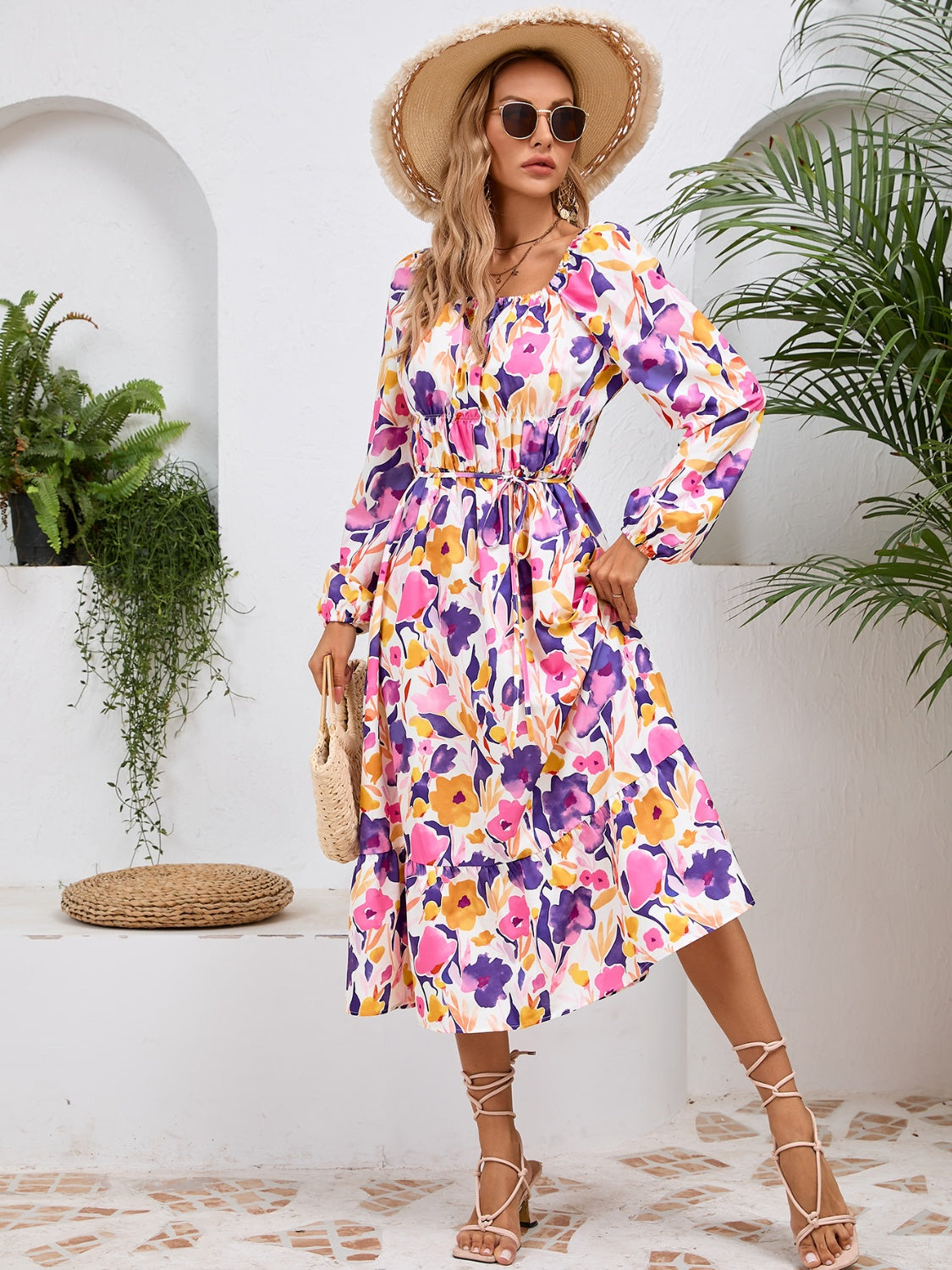 Printed Long Sleeve Midi Dress - RebelReine Apparel & Co.