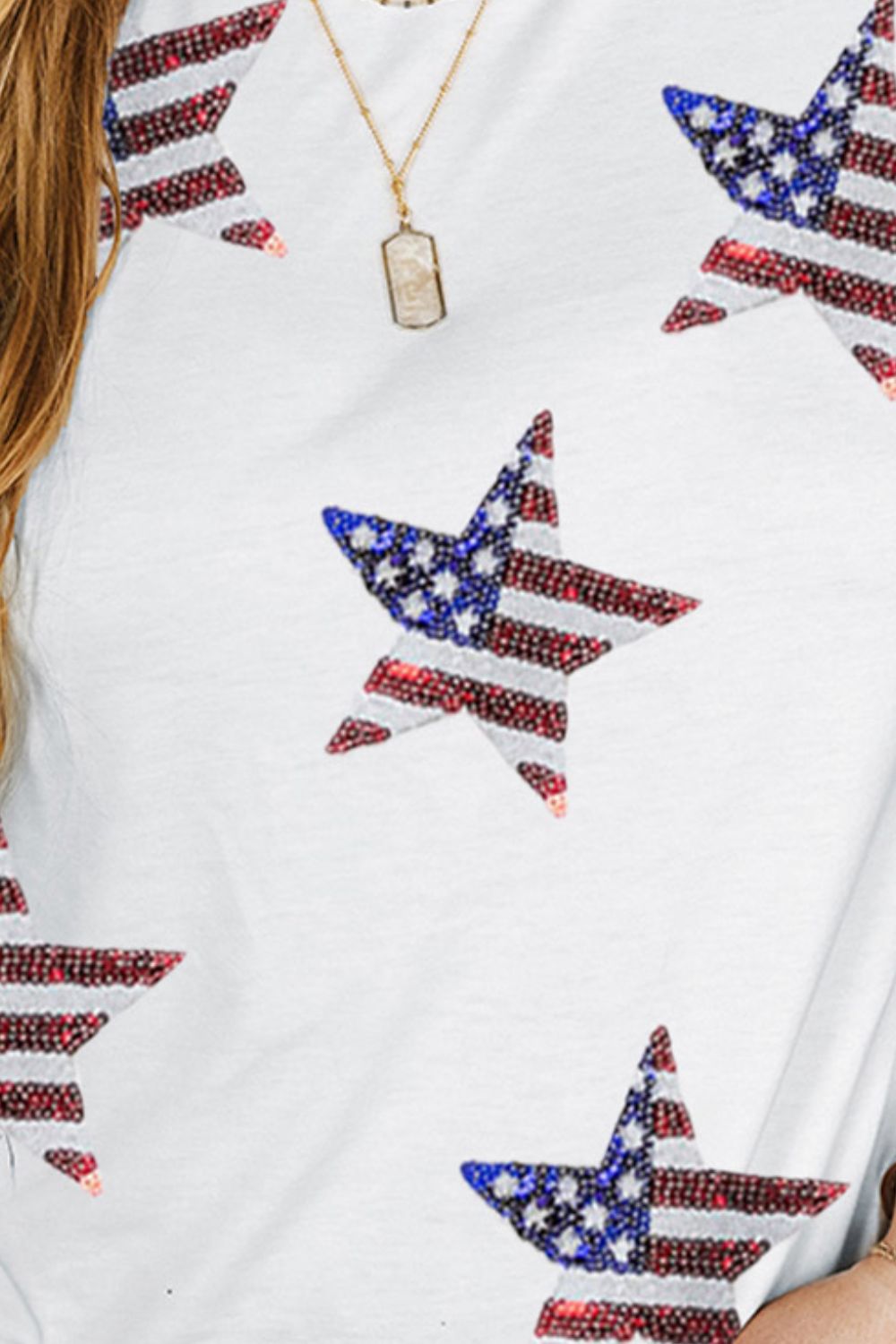 Plus Size Sequin Star Round Neck Short Sleeve T-Shirt - RebelReine Apparel & Co.