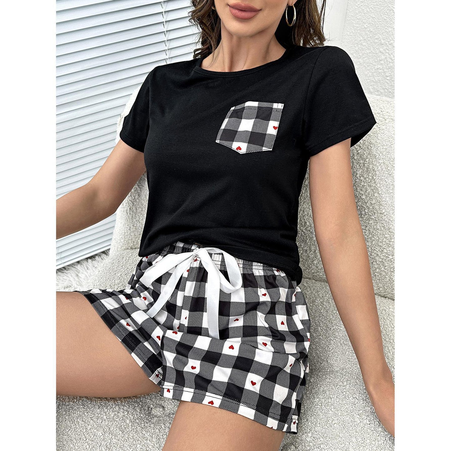 Plaid Heart Top and Shorts Lounge Set - RebelReine Apparel & Co.