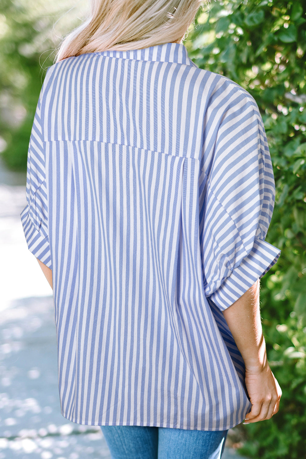 Sky Blue Stripe Dolman Sleeve Oversize Shirt RebelReine Apparel & Co.