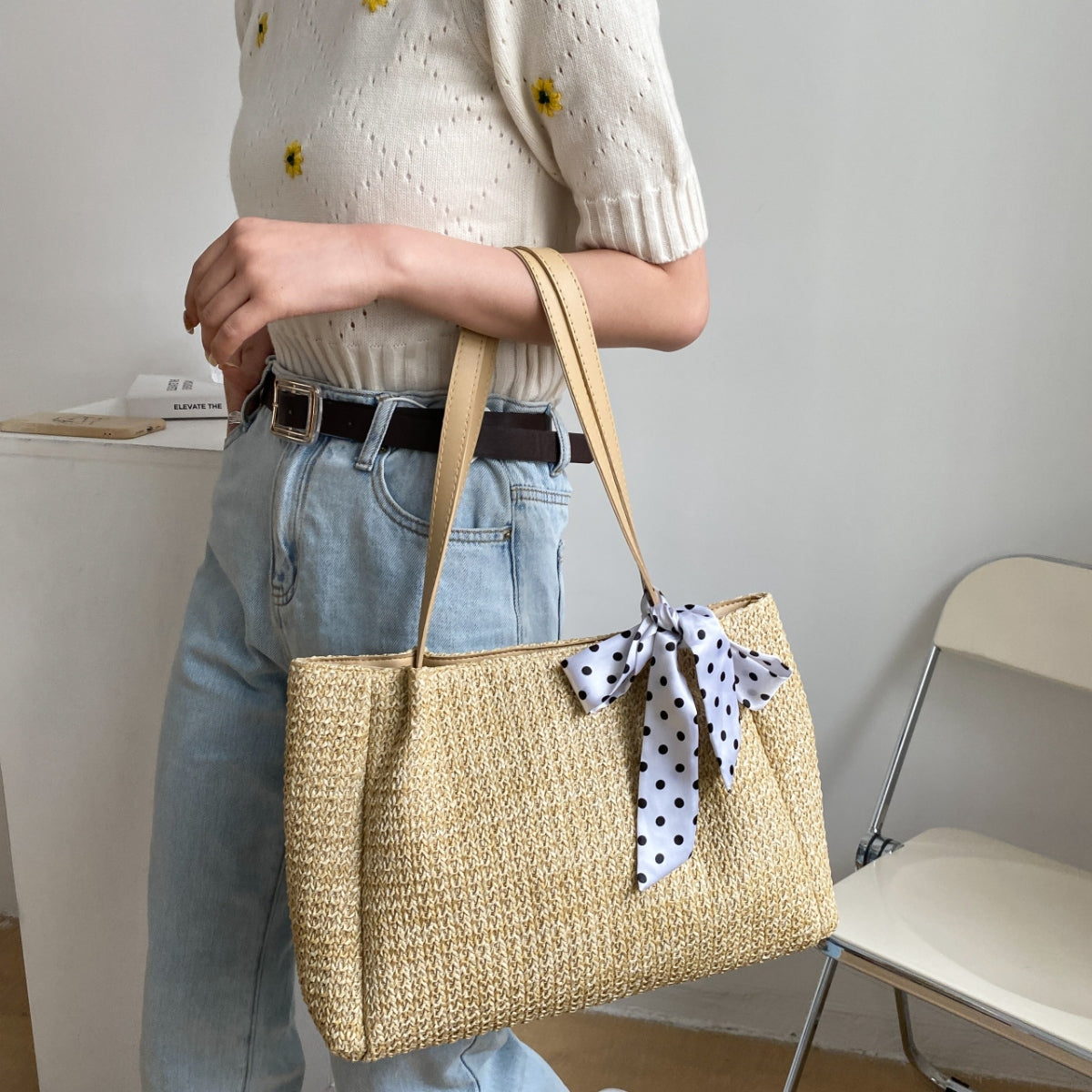 Straw Woven Leather Strap Handbag - RebelReine Apparel & Co.