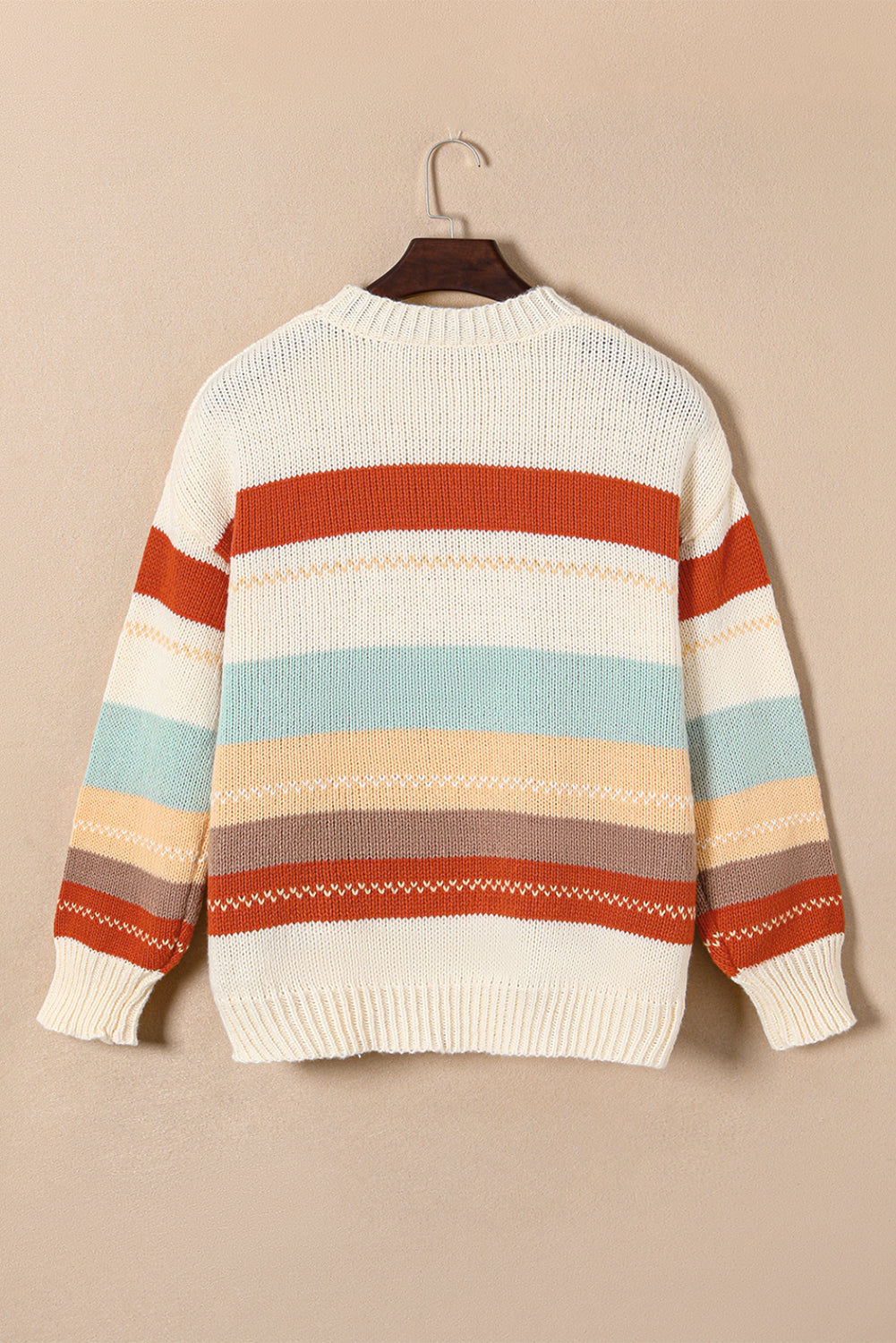 Crew Neck Drop-shoulder Striped Color Block Sweater - RebelReine Apparel & Co.