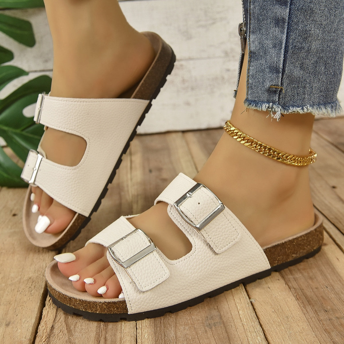 Open Toe Double Buckle Sandals - RebelReine Apparel & Co.