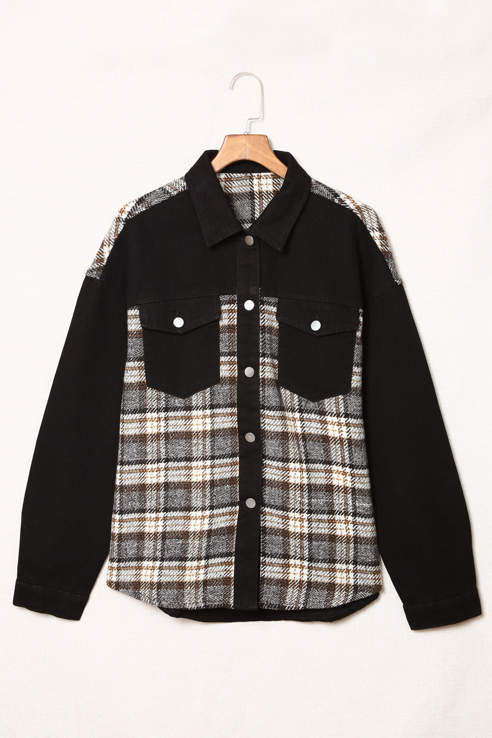 Plaid Pocketed Button Up Denim Jacket - RebelReine Apparel & Co.