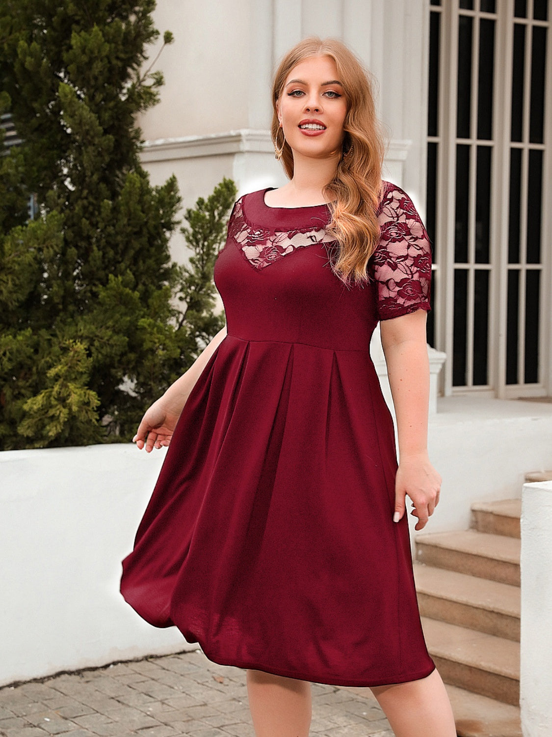 Plus Size Ruched Round Neck Short Sleeve Dress - RebelReine Apparel & Co.