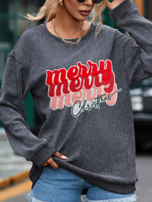 Full Size MERRY CHRISTMAS Round Neck Long Sleeve Sweatshirt