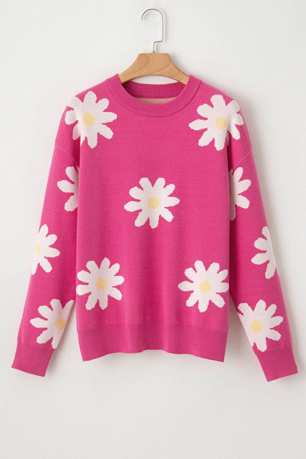 Daisy Round Neck Dropped Shoulder Sweater - RebelReine Apparel & Co.