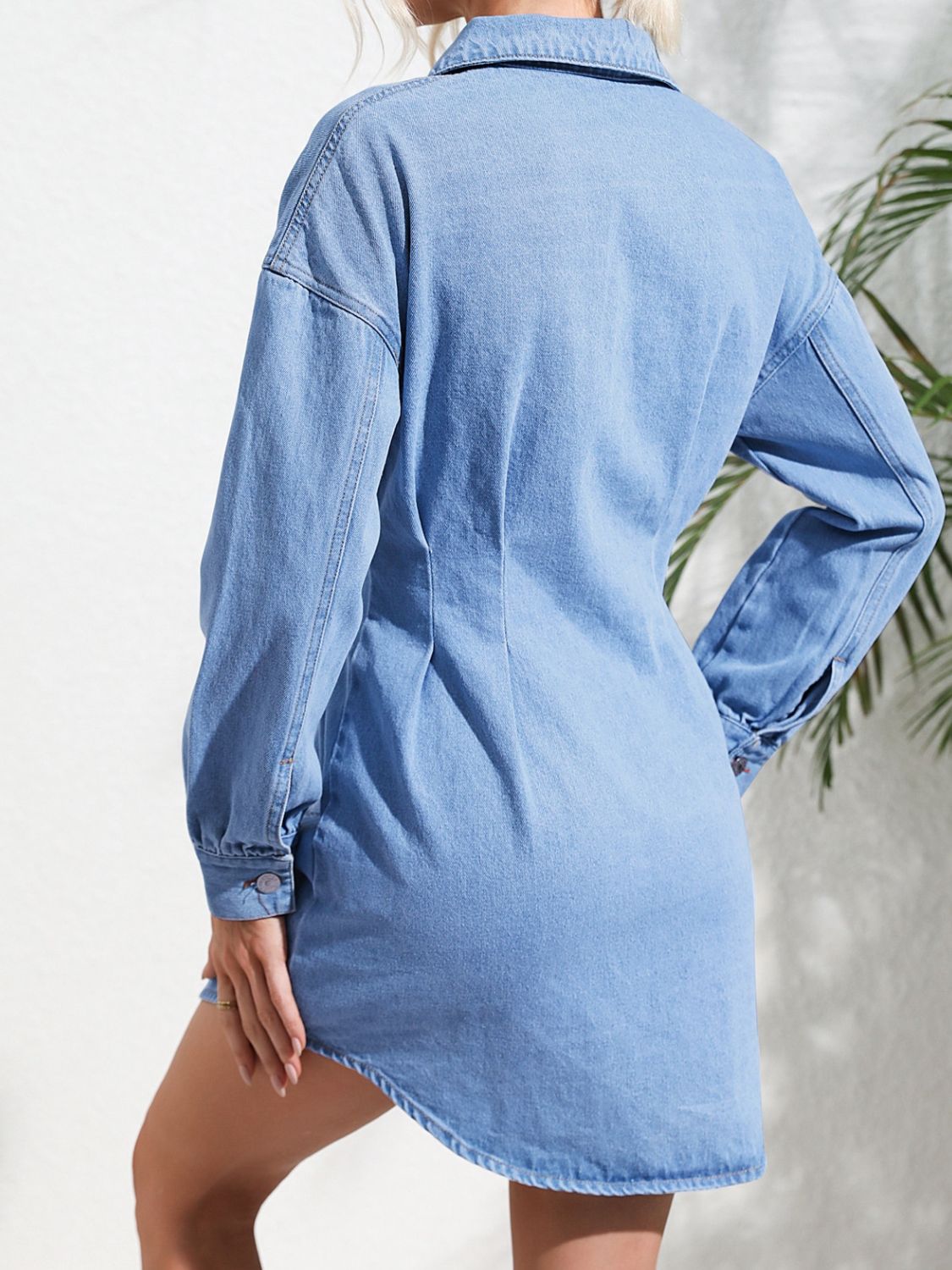 Distressed Button Up Long Sleeve Denim Dress - RebelReine Apparel & Co.