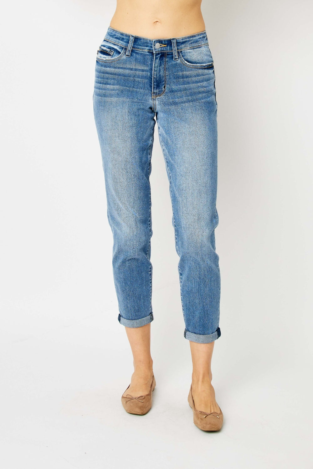 Judy Blue Full Size Cuffed Hem Low Waist Slim Jeans - RebelReine Apparel & Co.