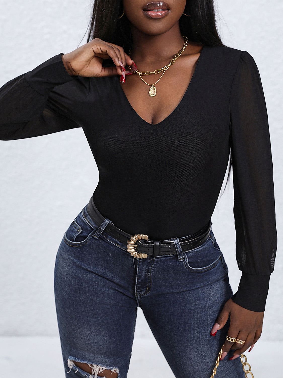 V-Neck Long Sleeve Bodysuit - RebelReine Apparel & Co.