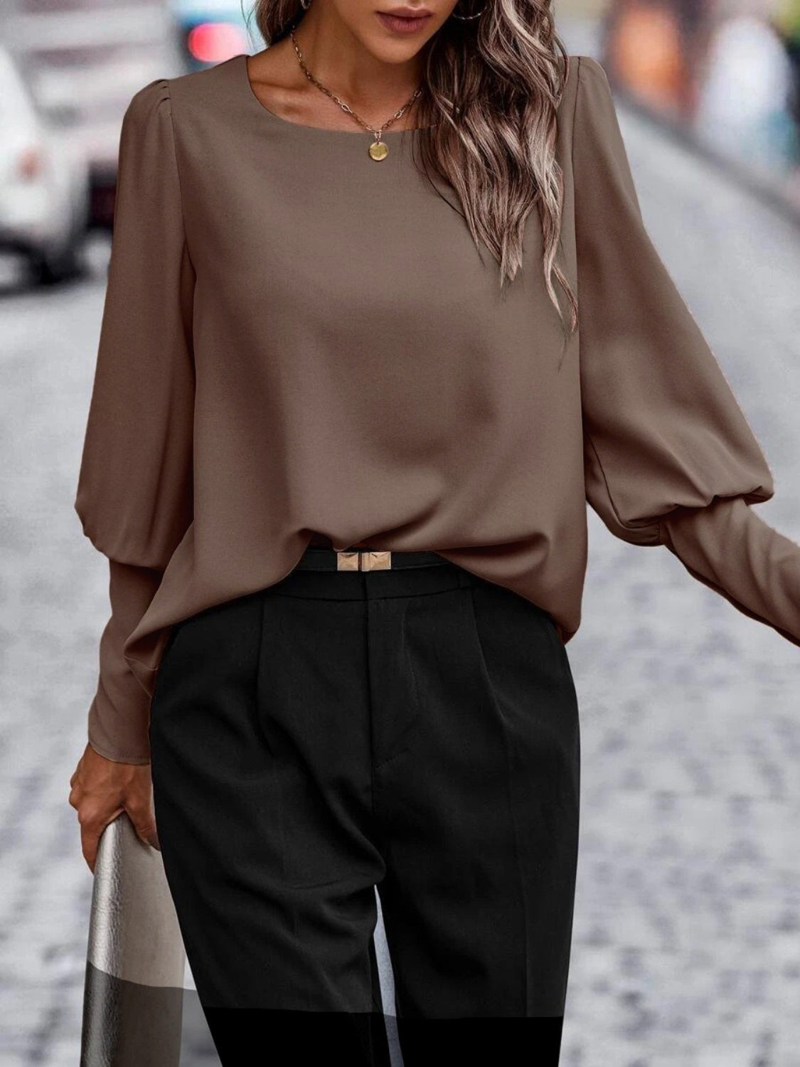 Round Neck Long Sleeve Blouse