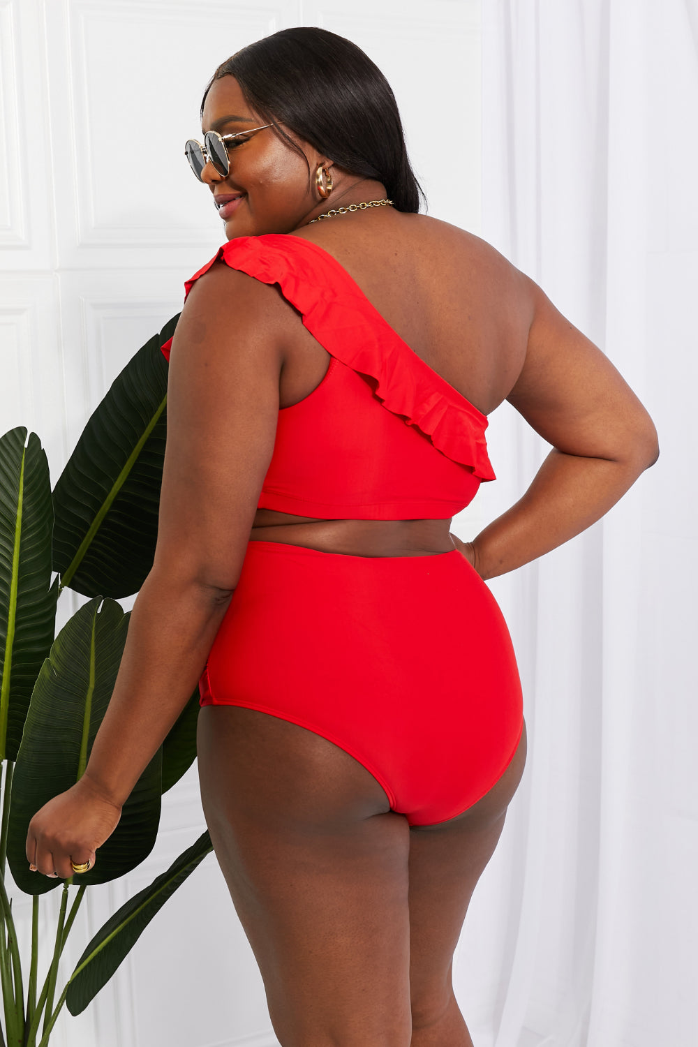 Marina West Swim Seaside Romance Ruffle One-Shoulder Bikini in Red - RebelReine Apparel & Co.