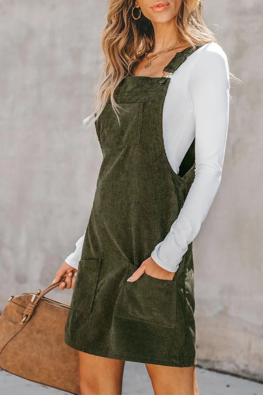 Pocketed Square Neck Wide Strap Overall Dress - RebelReine Apparel & Co.