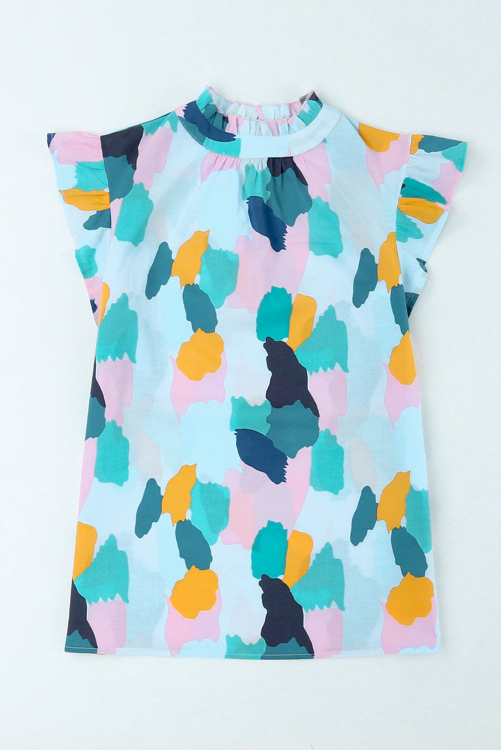 Printed Flutter Sleeve Frill Neck Top - RebelReine Apparel & Co.