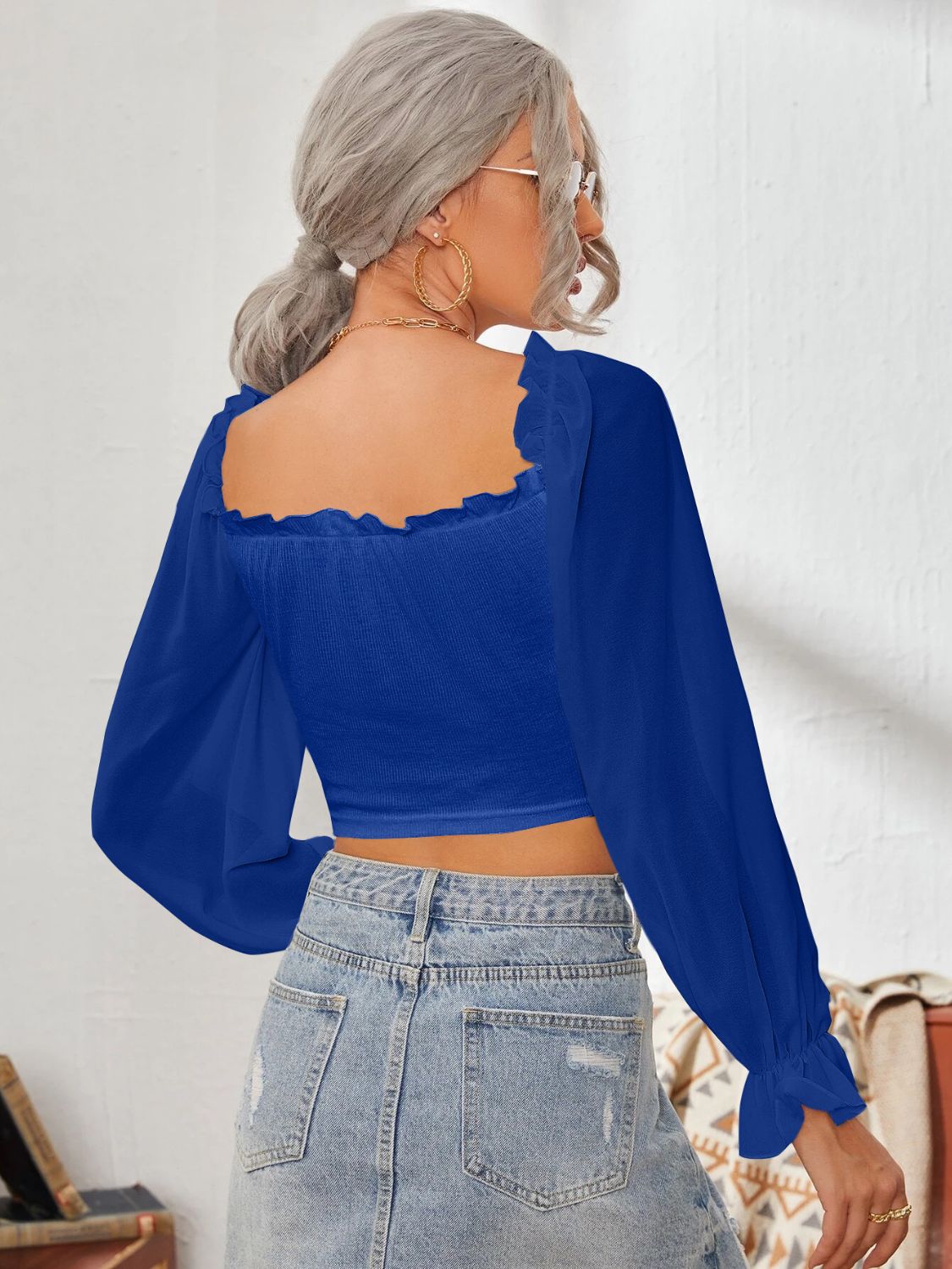 Mesh Sweetheart Neck Flounce Sleeve Top - RebelReine Apparel & Co.