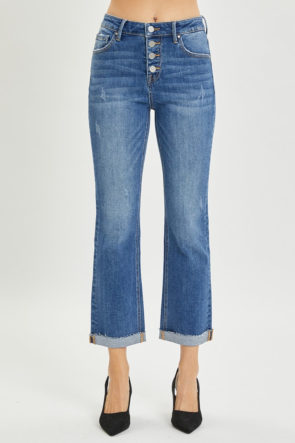 RISEN Full Size Button Fly Cropped Bootcut Jeans - RebelReine Apparel & Co.