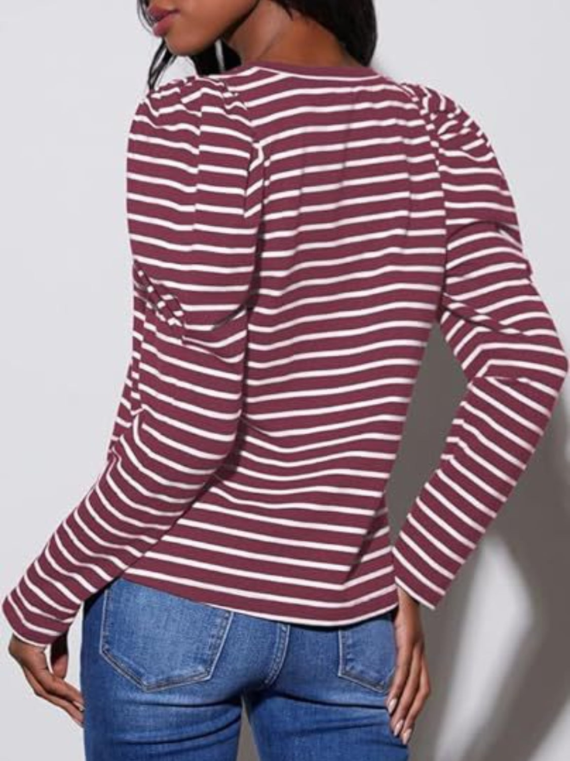 Striped Round Neck Long Sleeve T-Shirt - RebelReine Apparel & Co.