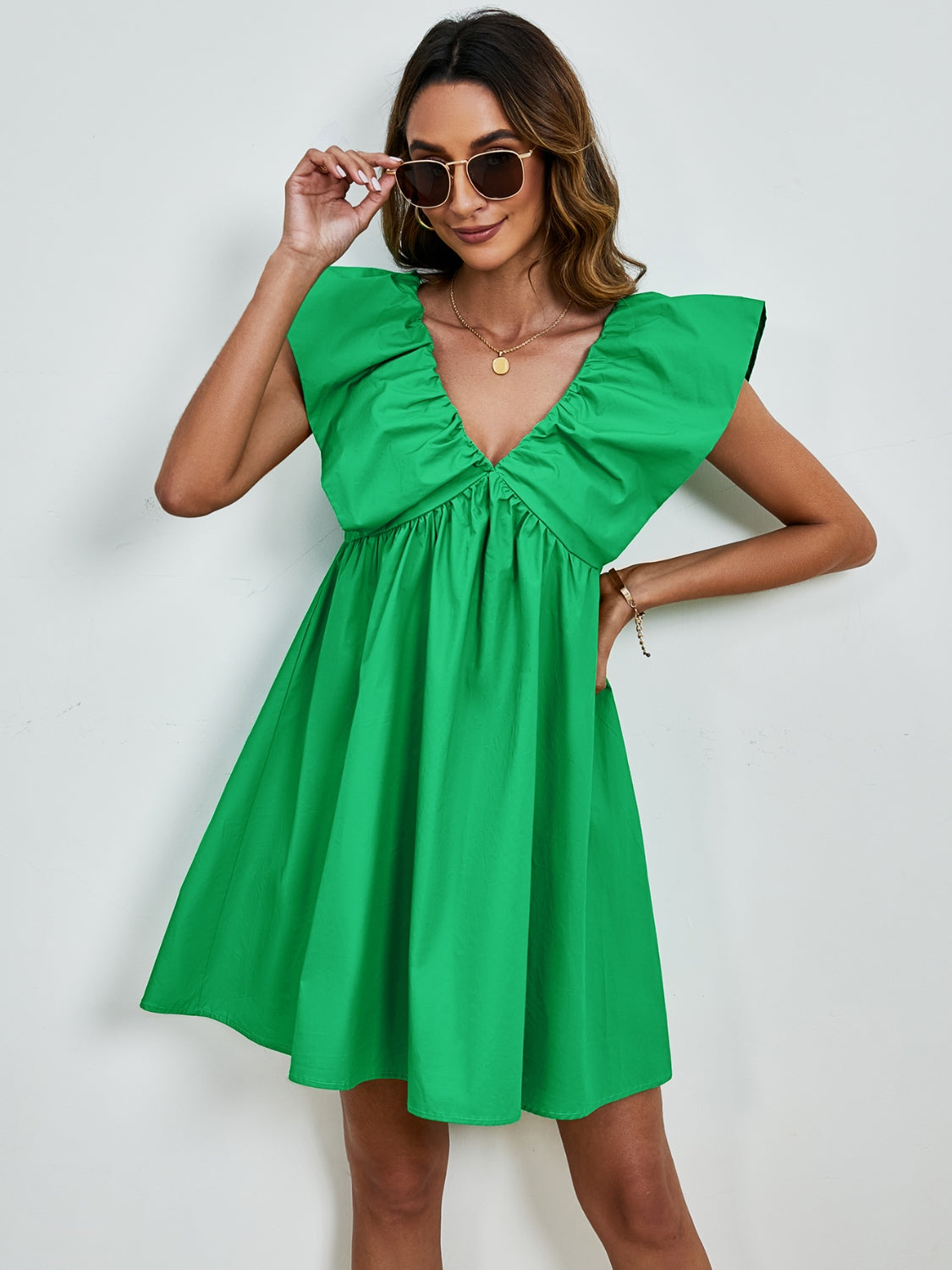 V-Neck Cap Sleeve Mini Dress - RebelReine Apparel & Co.