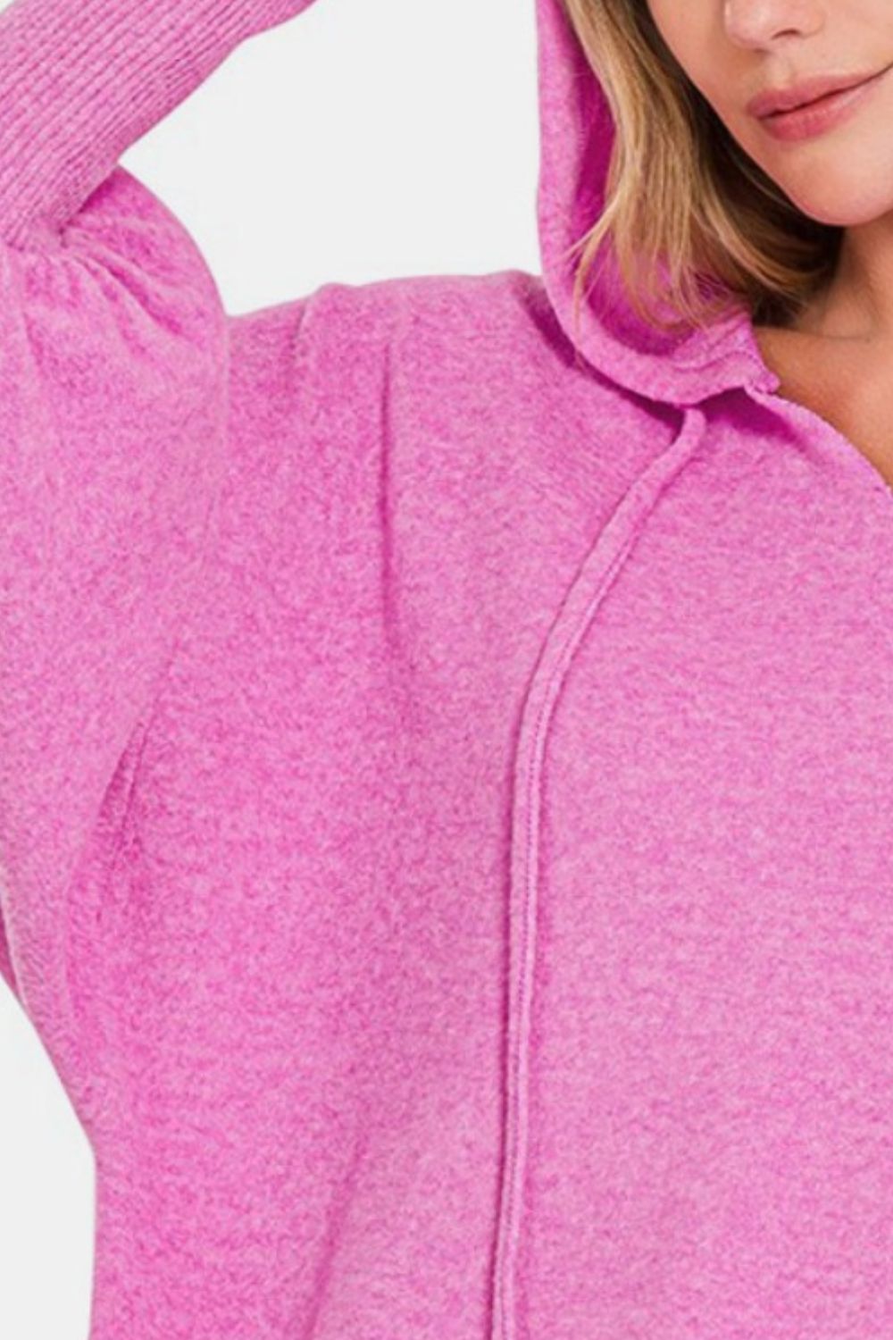 Zenana Brushed Hacci Drop Shoulder Cropped Hoodie