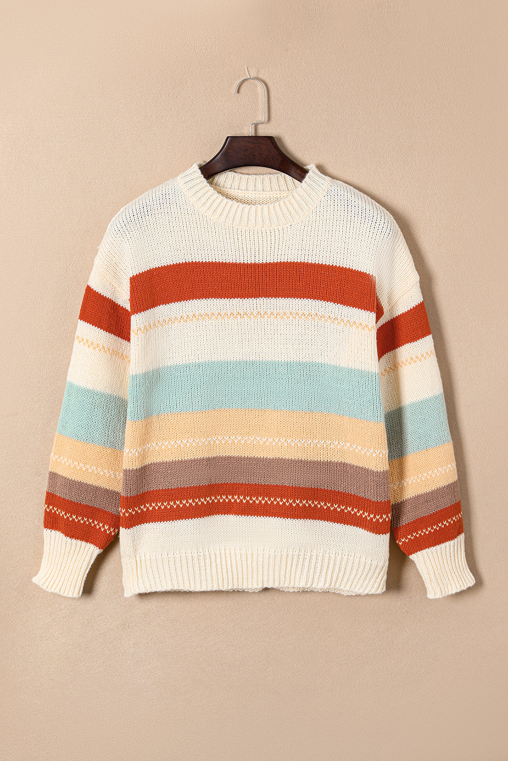 Crew Neck Drop-shoulder Striped Color Block Sweater - RebelReine Apparel & Co.