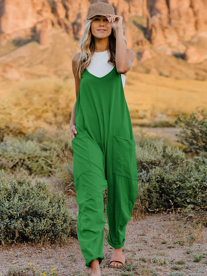 Double Take Full Size Sleeveless V-Neck Pocketed Jumpsuit - RebelReine Apparel & Co.