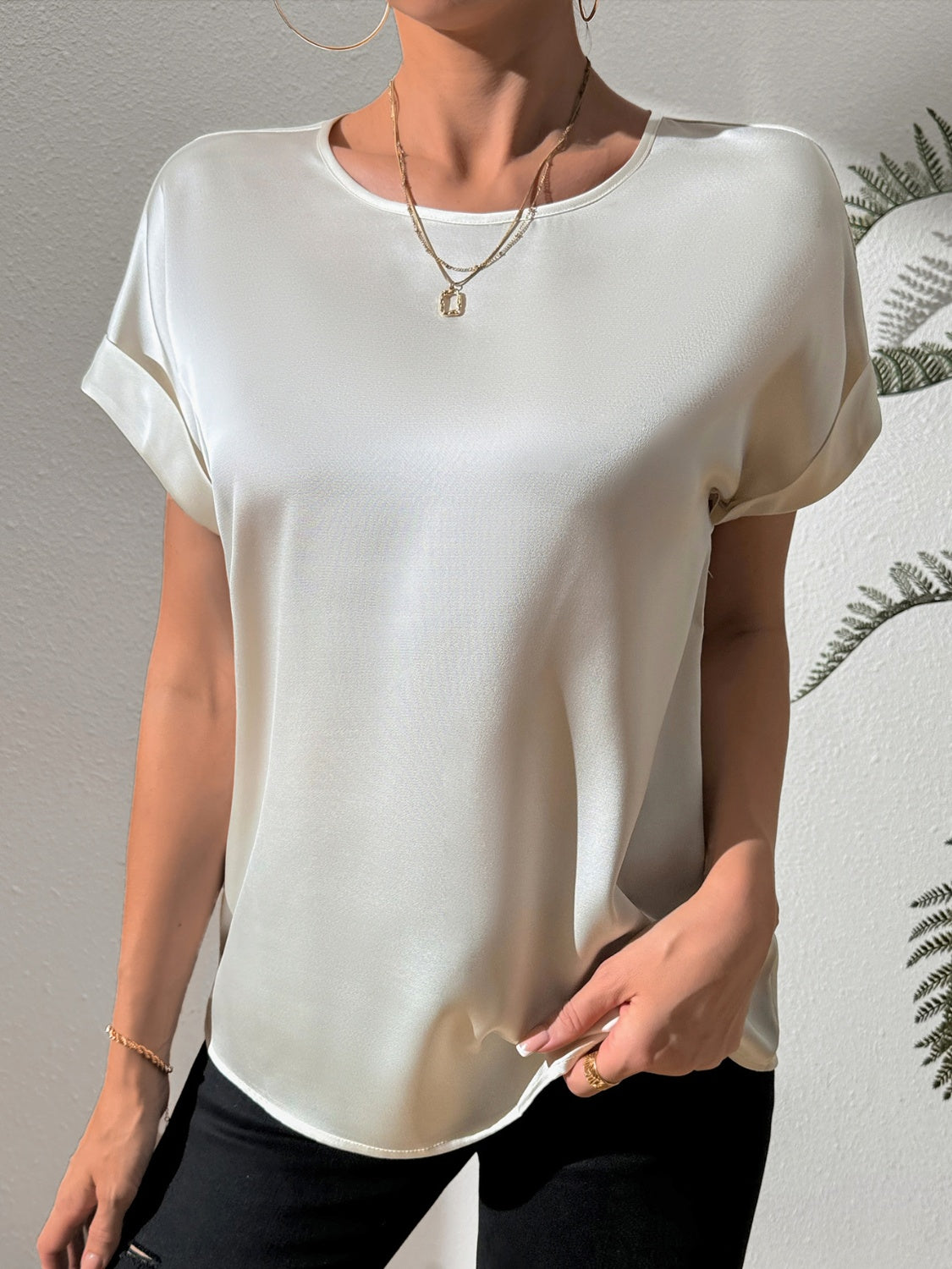 Round Neck Short Sleeve Blouse - RebelReine Apparel & Co.