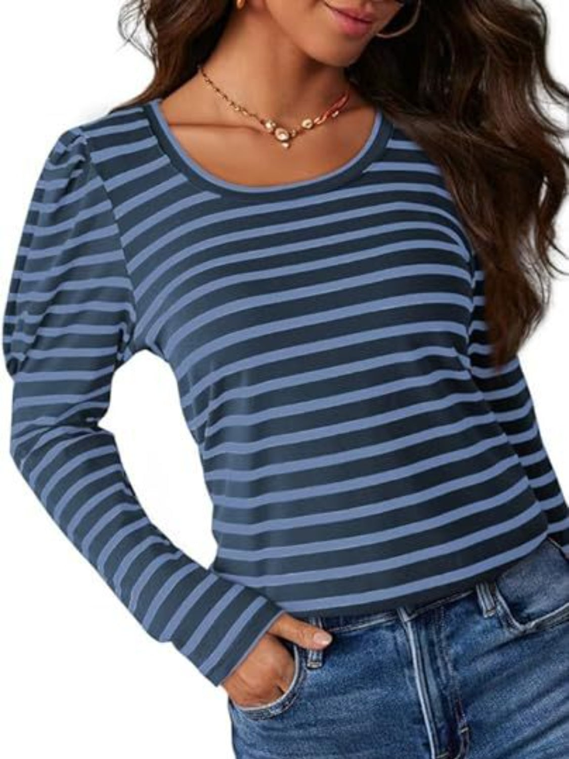 Striped Round Neck Long Sleeve T-Shirt - RebelReine Apparel & Co.