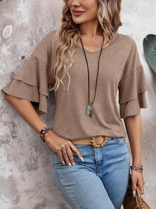 V-Neck Half Sleeve Blouse - RebelReine Apparel & Co.