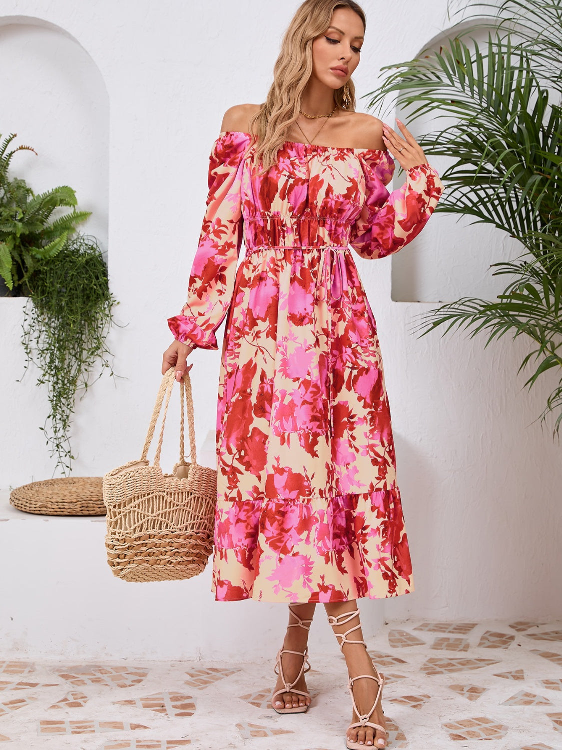 Printed Long Sleeve Midi Dress - RebelReine Apparel & Co.