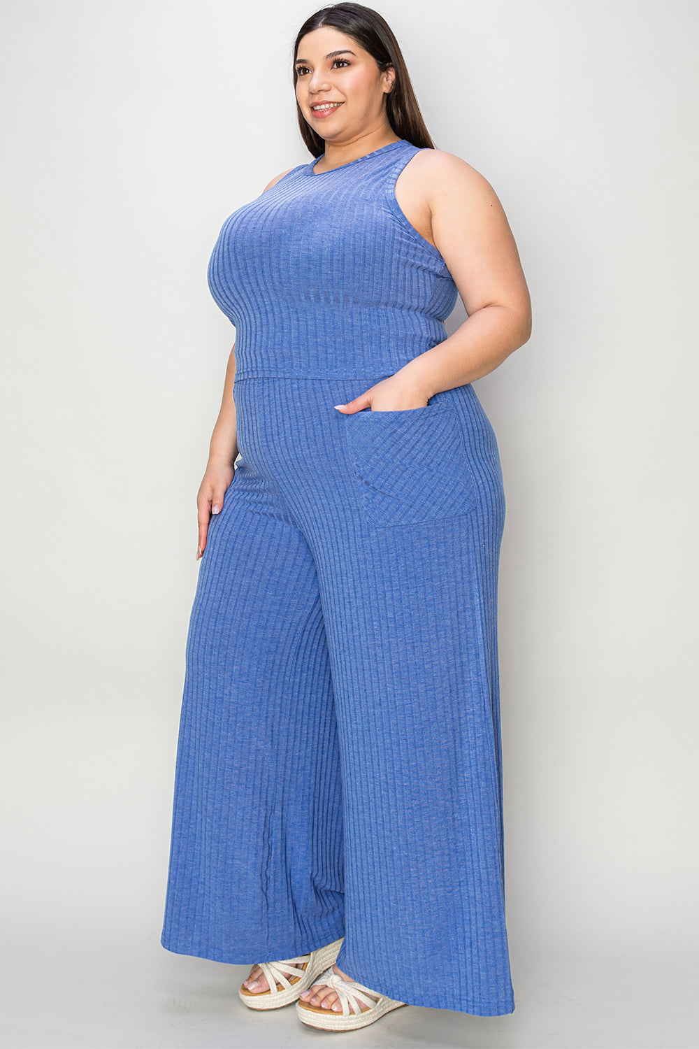 Basic Bae Full Size Ribbed Tank and Wide Leg Pants Set - RebelReine Apparel & Co.