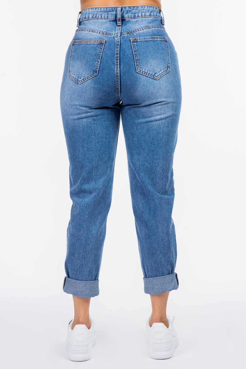 American Bazi High Waist Pleated Waist Mom Jeans - RebelReine Apparel & Co.