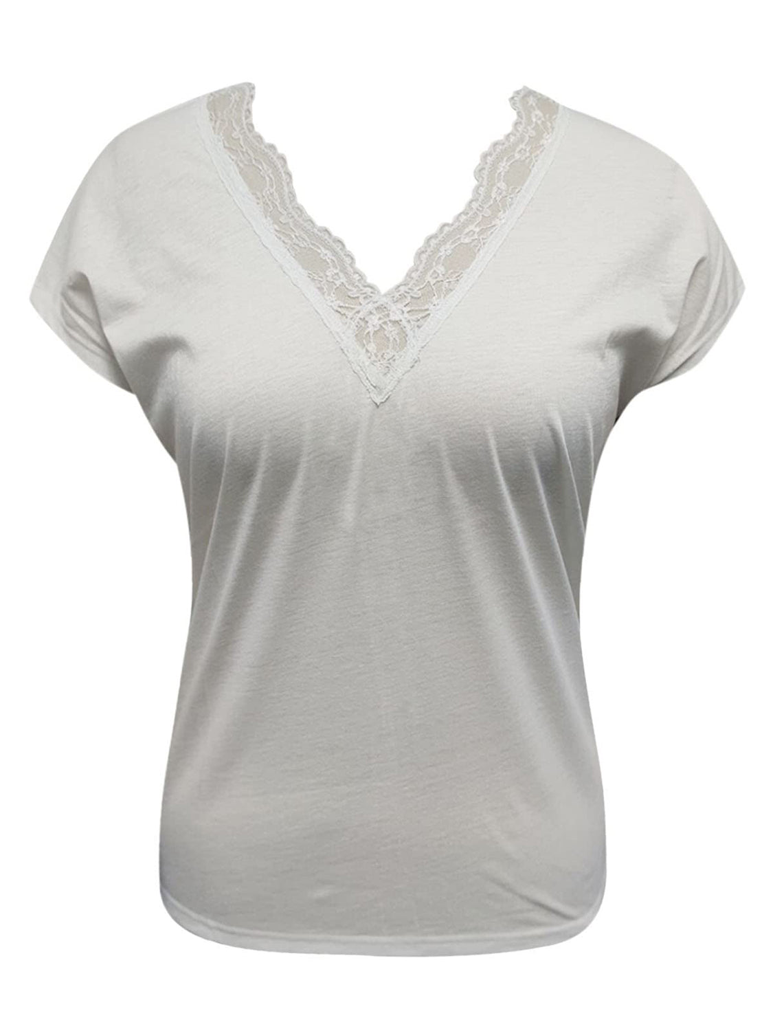 Full Size Lace Detail V-Neck Short Sleeve Blouse - RebelReine Apparel & Co.