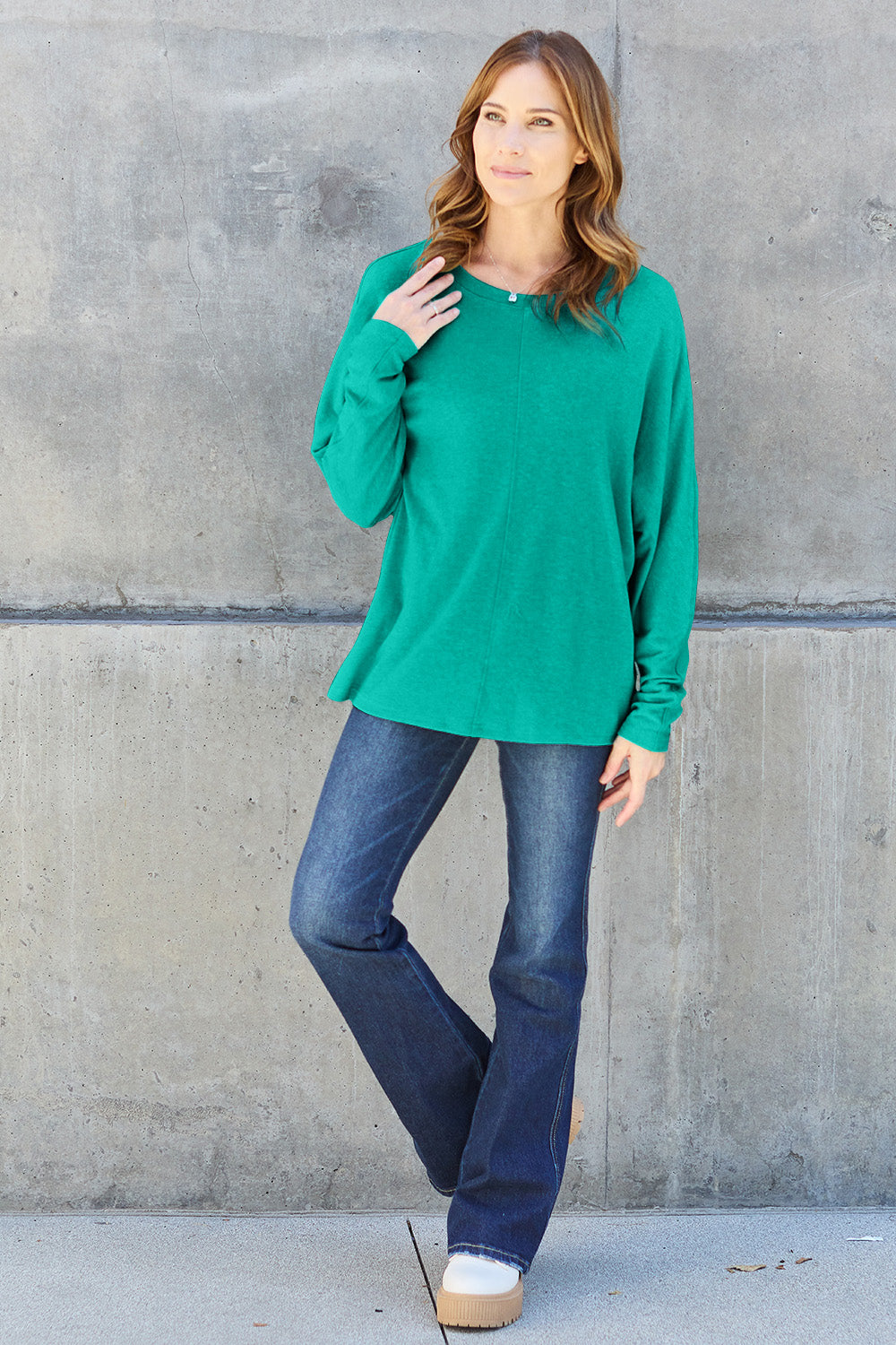 Double Take Full Size Round Neck Long Sleeve T-Shirt - RebelReine Apparel & Co.