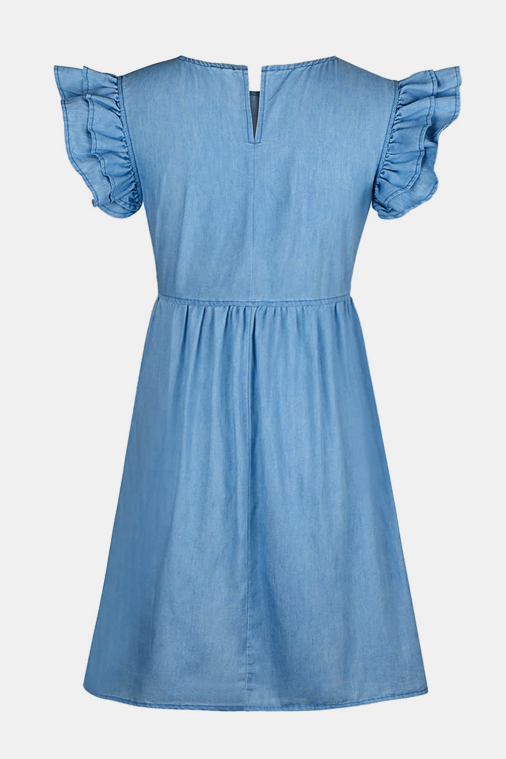 Full Size Ruffled Round Neck Cap Sleeve Denim Dress - RebelReine Apparel & Co.