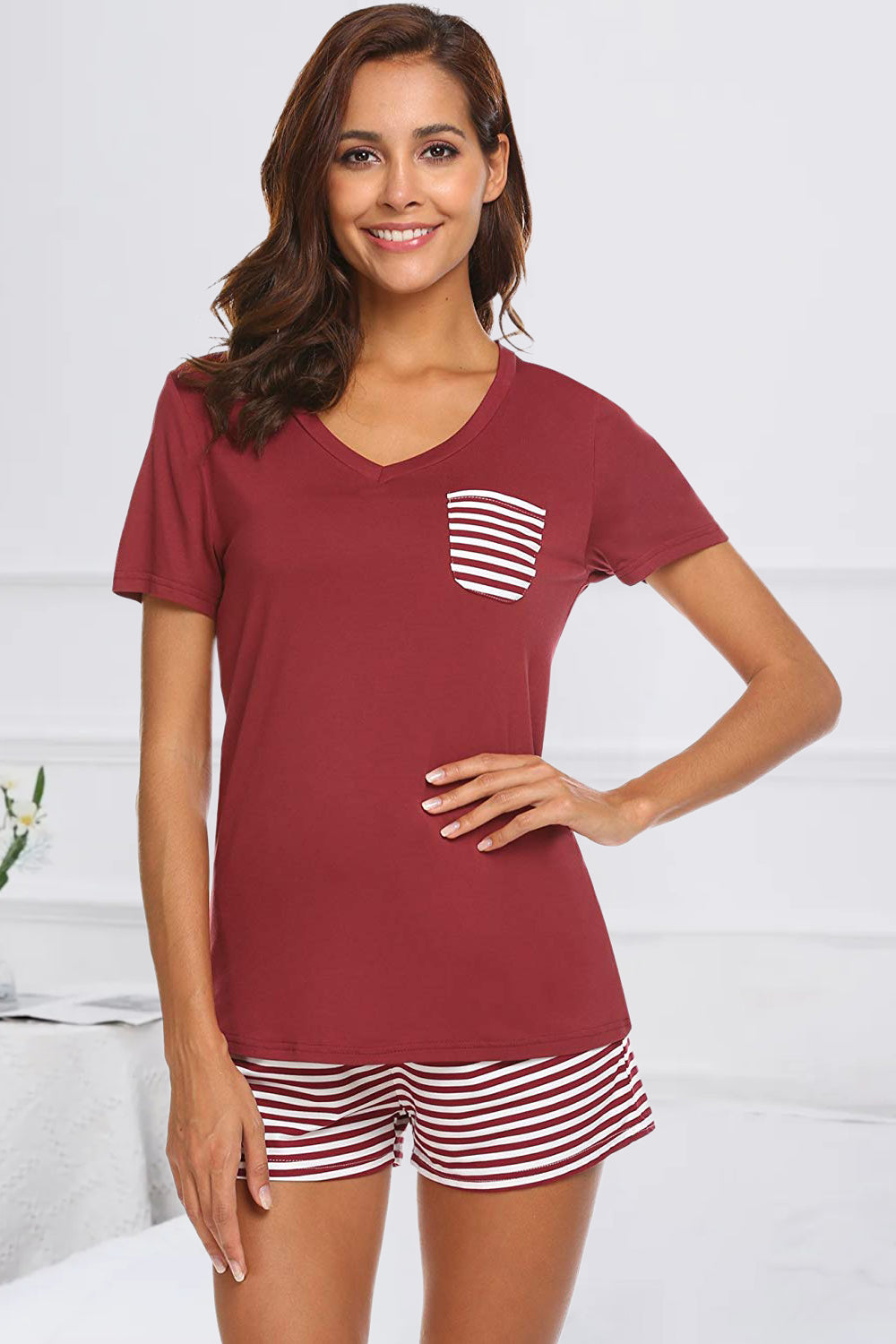 Striped Short Sleeve Top and Shorts Lounge Set - RebelReine Apparel & Co.