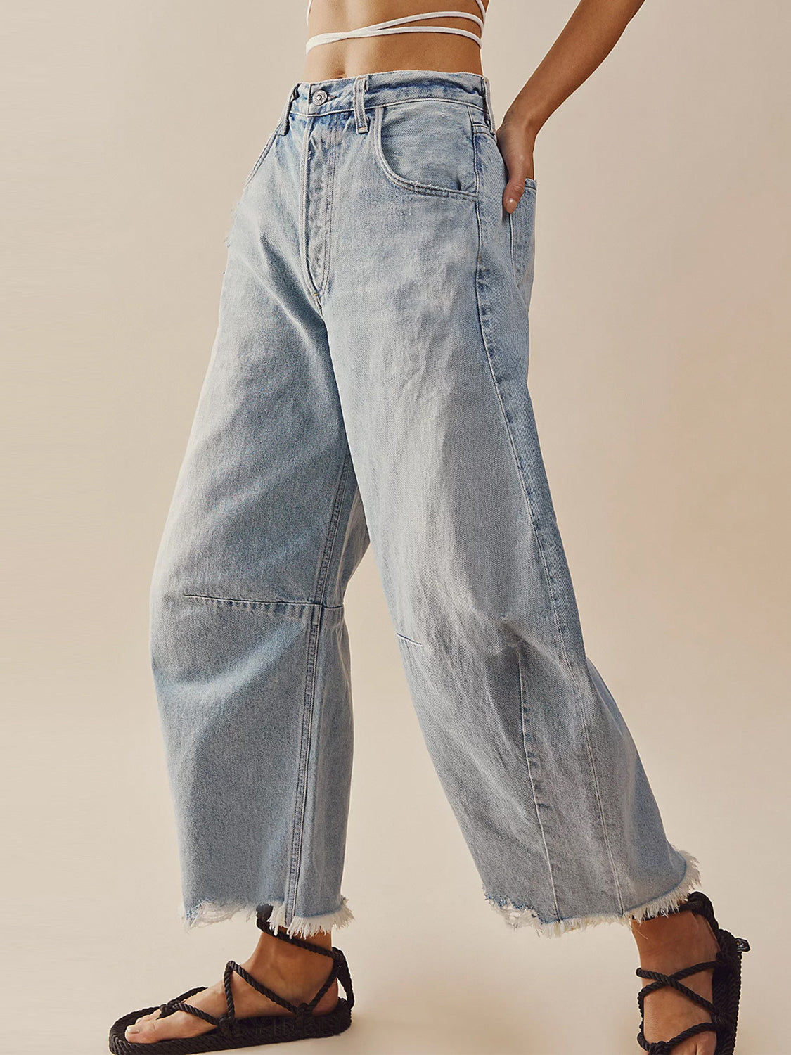 Raw Hem Wide Leg Jeans with Pockets - RebelReine Apparel & Co.