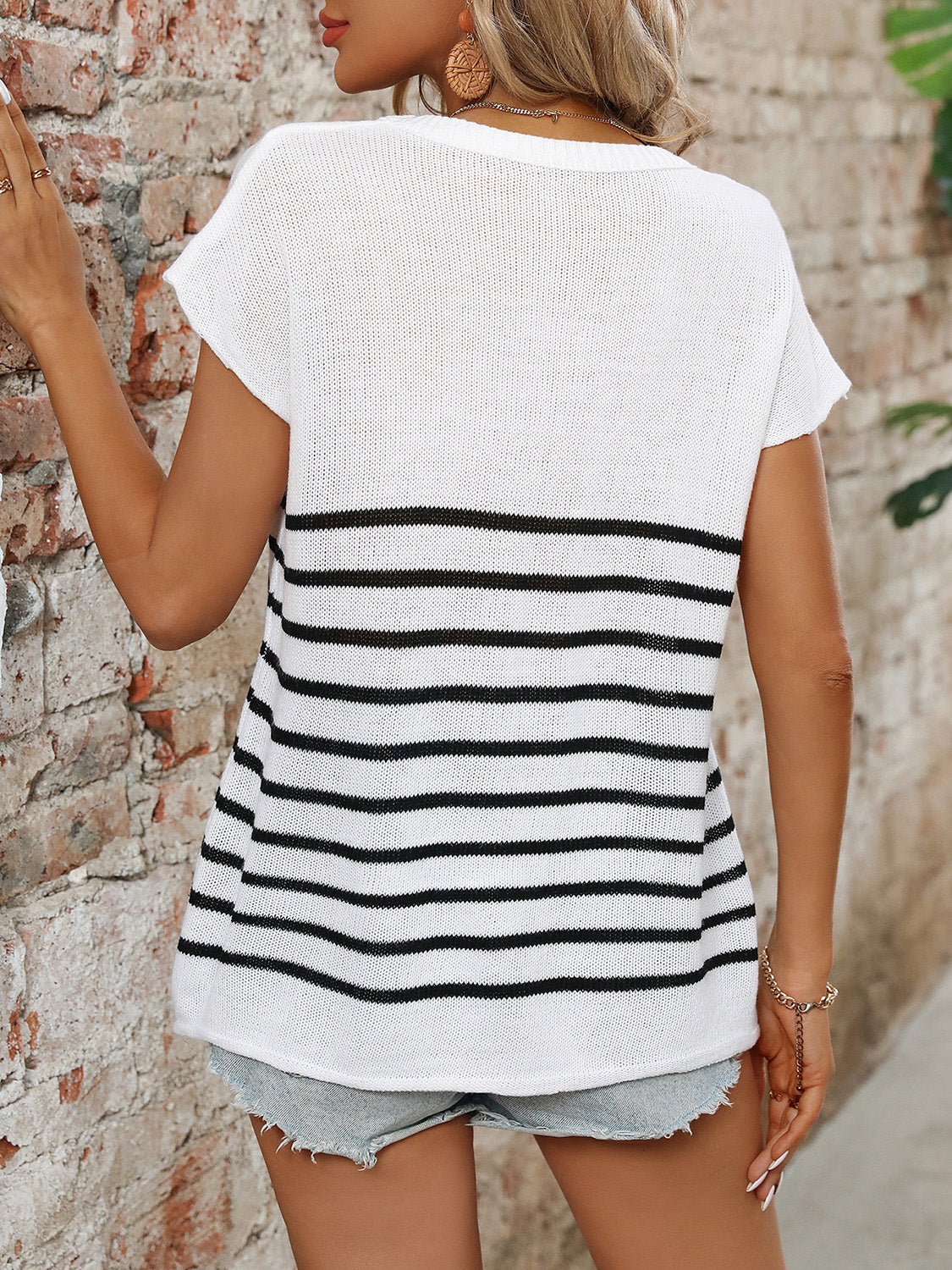 Striped Round Neck Short Sleeve Knit Top - RebelReine Apparel & Co.