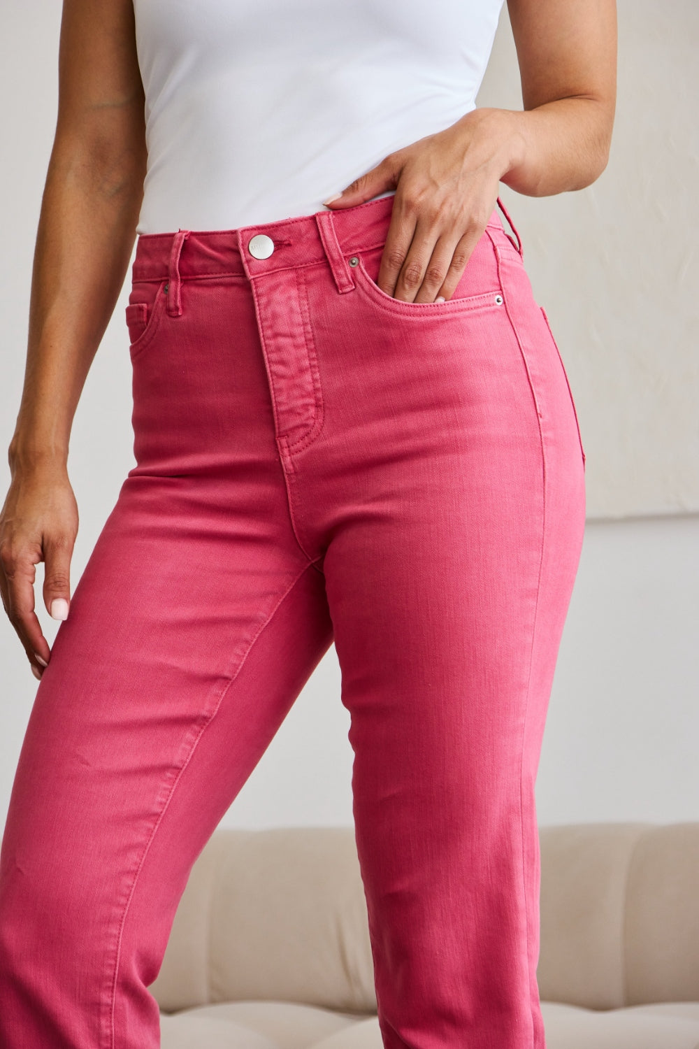 RFM Crop Dylan Full Size Tummy Control High Waist Raw Hem Jeans - RebelReine Apparel & Co.