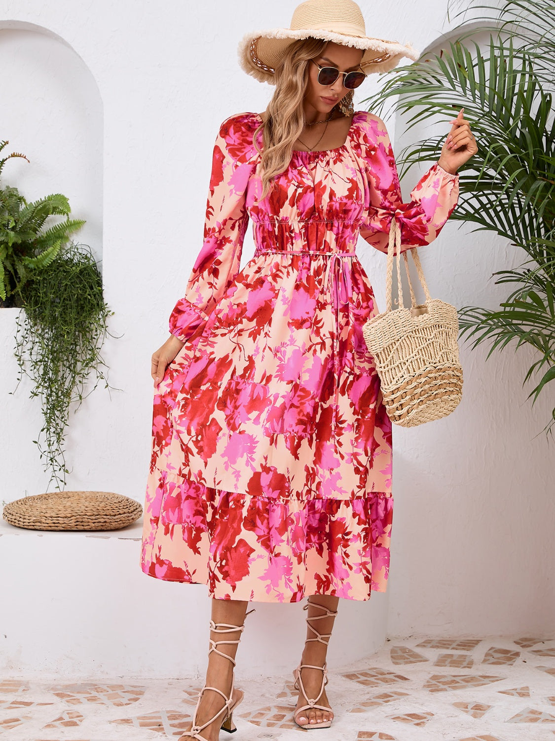 Printed Long Sleeve Midi Dress - RebelReine Apparel & Co.